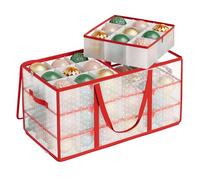 SONGMICS Large Christmas Decoration Storage Box, 10.2 cm 54 Slots | Plastic Christmas Bauble Storage Box with Lid, Dual Zippers, 6 Trays, Side Handles, Cherry Red RFB030T01