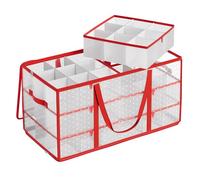SONGMICS Large Christmas Decoration Storage Box, 10.2 cm 54 Slots, Plastic Christmas Bauble Storage Box with Lid, Dual Zippers, 6 Trays, Side Handles, Cherry Red RFB030T01