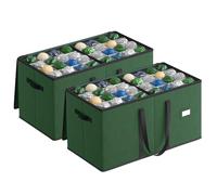 SONGMICS Large Christmas Decoration Storage Boxes, Set of 2, Dual Zippers, Stackable Christmas Storage Containers with Lid, 16 Trays, 600D Oxford, 7.6 cm 256 Slots, Forest Green RFB043C01