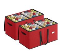 SONGMICS Large Christmas Decoration Storage Boxes, Set of 2, Dual Zippers, Stackable Christmas Storage Containers with Lid, 16 Trays, 600D Oxford, 7.6 cm 256 Slots, Cherry Red RFB043R01