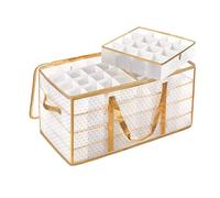 SONGMICS Large Christmas Ornament Storage Box, 3-Inch Balls, 8 Trays, 128 Slots, Plastic Christmas Storage Container with Lid, Dual Zippers, Side Handles, Sandy Gold URFB029A01