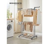 Songmics Large Clothes Airer, Foldable Clothes Drying Rack Laundry 3-Tier, Moveable Clothes Horse
