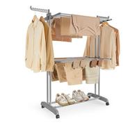 SONGMICS Large Clothes Airer, Foldable Clothes Drying Rack Laundry 3-Tier, Moveable Clothes Horse, 63.5 x 128 x 148 cm, Stainess Steel, Folding Wings, Indoor Outdoor Use, Dove Grey LLR702G01