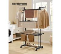 Songmics Large Clothes Airer, Foldable Clothes Drying Rack Laundry 4-Tier, Moveable Clothes Horse