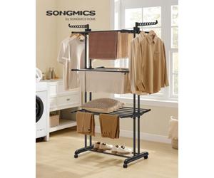 Songmics Large Clothes Airer, Foldable Clothes Drying Rack Laundry 4-Tier, Moveable Clothes Horse
