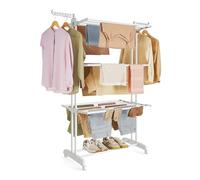 SONGMICS Large Clothes Airer, Foldable Clothes Drying Rack Laundry 4-Tier, Moveable Clothes Horse, 63.5 x 128 x 173 cm, Stainess Steel, Folding Wings, Indoor Outdoor Use, Cloud White LLR701W03