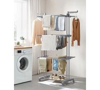 SONGMICS Large Clothes Airer, Foldable Clothes Drying Rack Laundry 4-Tier, Moveable Clothes Horse, 64 x 126 x 172 cm Light Grey