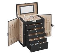 SONGMICS Jewellery Box 6 Tiers, Jewellery Case with 5 Drawers, Large Storage Capacity, with Mirror, Lockable, Jewellery Storage Organiser, Gift for Loved Ones, for Watches, Black JBC152B01