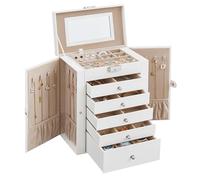 SONGMICS large Jewellery Box 6 Tiers, 5 Drawers, Lockable, with Mirror | Jewellery Case, Large Storage Capacity, Gift for Loved Ones, for Watches, Cloud White, BRIDIE Collection JBC152W01