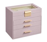 SONGMICS Large Jewellery Box Organiser with Glass Lid, 4-Layer 3 Drawers