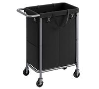 SONGMICS Large Washing Basket with Wheels, 2-Section, 69 x 39 x 81 cm | Laundry Storage Hamper, Oxford Steel, Ink Black and Silver, STEVIE Collection RLS004B01