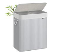 SONGMICS - Laundry Basket with Lid - Bamboo Laundry Basket with 2 Sorting Compartments, Removable Bag, Cotton Handles - Volume 100L, for Laundry Room, Bedroom - Grey - LCB064G01