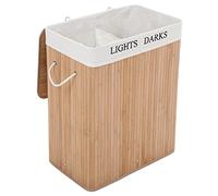 SONGMICS Laundry Basket, 100L, Laundry Hamper with Lid, Bamboo, Foldable, Laundry Bin with 2 Compartments for Light and Dark Clothes, Machine Washable Liner Bag, Natural LCB64Y
