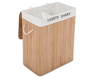 SONGMICS Laundry Basket, 100L, Laundry Hamper with Lid, Bamboo, Foldable, Laundry Bin with 2 Compartments for Light and Dark Clothes, Machine Washable Liner Bag, Natural LCB64Y