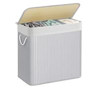 SONGMICS Laundry Basket, 150 L Bamboo, with Lid, Grey | Laundry Hamper, 3 Sections, Foldable, Removable Washable Liner Bag, for Laundry Room, Grey, RONEX Collection LCB091G01
