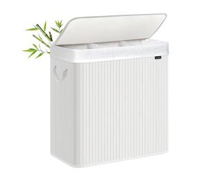 SONGMICS Laundry Basket, 150 L Bamboo, with Lid | Laundry Hamper, Foldable, Removable and Machine Washable Liner Bag, for Laundry Room, RONEX Collection LCB091W01