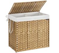SONGMICS Laundry Basket, 160 L Synthetic Rattan Storage Basket with Lid and Handles, Wicker, Foldable, Removable Liners, for Blankets, Clothes, Living Room, Laundry Room, Natural Colour LCB216Y01