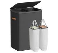SONGMICS Laundry Basket, 170 L Dual Compartment Laundry Hamper, with Lid and Handles, Removable Liners, Easy Assembly, 56 x 40 x 75 cm, Ink Black LCB813B01