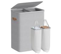 SONGMICS Laundry Basket, 170 L Dual Compartment Laundry Hamper, with Lid and Handles, Removable Liners, Easy Assembly, 56 x 40 x 75 cm, Dove Gray LCB813G01
