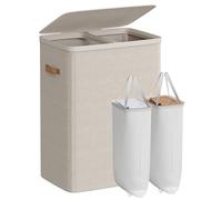 SONGMICS Laundry Basket, 170 L Dual Compartment Laundry Hamper, with Lid and Handles, Removable Liners, Easy Assembly, 56 x 40 x 75 cm, Cappuccino Beige LCB813L01