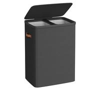SONGMICS Laundry Basket, 170 L Dual Compartment Laundry Hamper, with Lid and Handles, Removable Liners, Easy Assembly, 56 x 40 x 75 cm, Ink Black LCB813B01