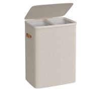 SONGMICS Laundry Basket, 170 L Dual Compartment Laundry Hamper, with Lid and Handles, Removable Liners, Easy Assembly, 56 x 40 x 75 cm, Cappuccino Beige LCB813L01