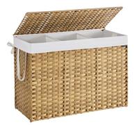 SONGMICS Laundry Basket, 200 L Synthetic Rattan Storage Basket with Lid and Handles, Wicker, Foldable, Removable Liners, for Blankets, Clothes, Living Room, Laundry Room, Natural Colour LCB320Y01