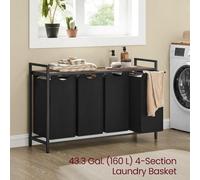 Songmics Laundry Basket, 4-Compartment Laundry Hamper, Pull-Out And Removable Laundry Bags, Laundry Sorter, Rustic Brown And Black
