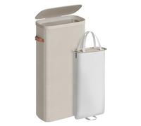 SONGMICS Laundry Basket, 65 L Laundry Hamper, with Lid and Handles, Removable Liner, Easy Assembly, 39 x 22 x 75 cm, Cappuccino Beige LCB810LH01