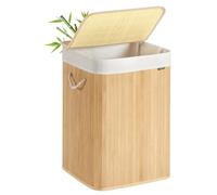 SONGMICS Laundry Basket, 95 L, Laundry Hamper, Laundry Bin with Lid, Bamboo, Foldable, Removable and Machine Washable Liner Bag, for Laundry Room, Bedroom, Natural LCB060Y01
