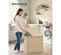 Songmics Laundry Basket, Laundry Hamper, 170 L Bamboo Clothes Organiser, Removable Liner, Machine Washable Bag, With Lid, Handles