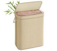 SONGMICS Laundry Basket, Laundry Hamper, 90 L Bamboo Clothes Organiser, Removable Liner, Machine Washable Bag, with Lid, Handles, for Bedroom, Living Room, Natural Colour LCB067Y01