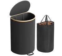 SONGMICS Laundry Basket, Laundry Hamper, 90 Litres, Laundry Bin with Lid, Laundry Bag, Removable, for Laundry Room, Bedroom, Living Room, Ink Black/Natural Beige LCB547B01