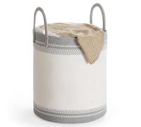 SONGMICS Laundry Basket, Laundry Hamper, Cotton Rope Storage Basket with Handles, for Blankets, Living Room, Bedroom, 60 L, Cloud White and Dove Grey RLH060G01