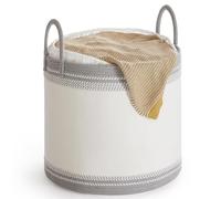 SONGMICS Laundry Basket, Laundry Hamper, Cotton Rope Storage Basket with Handles, for Blankets, Living Room, Bedroom, 90 L, Cloud White and Dove Grey RLH090G01