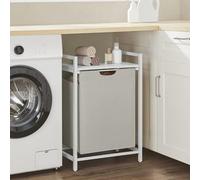 Songmics Laundry Basket, Laundry Hamper, Pull-Out And Removable Laundry Bag, Shelf, Metal Frame, White