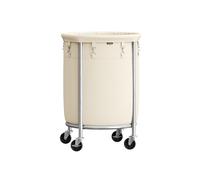 SONGMICS Laundry Basket on Wheels, 110L Laundry Trolley, Removable Bag | Round Laundry Hamper, Steel Frame, 4 Castors and 2 Brakes, Cream and Silver, STEVIE Collection RLS002W01