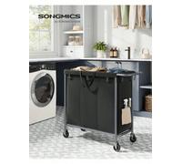 Songmics Laundry Basket On Wheels, 3-Compartment Laundry Hamper, 52.8 Gallons (200L), Removable Liner, Steel Frame With Handle
