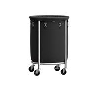 SONGMICS Laundry Basket on Wheels, Laundry Trolley 110L, Round Laundry Hamper with Steel Frame and Removable Bag, 4 Castors and 2 Brakes, Black and Silver RLS002B01