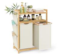 SONGMICS Laundry Basket with 2 Compartments, Laundry Hamper, Holds up to 100 L, Laundry Sorter, with Shelf, Laundry Bag, Side Pockets, 2 x 50 L, 63 x 33 x 98 cm, Cream White RLH200W01