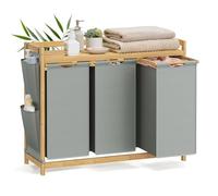 SONGMICS Laundry Basket with 3 Compartments, Laundry Hamper, Holds up to 150 L, Laundry Sorter, with Shelf, Laundry Bag, Side Pockets, 3 x 50 L, 94 x 33 x 78 cm, Dove Grey RLH115G01