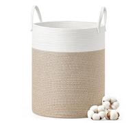 SONGMICS Laundry Basket, Laundry Hamper for Children, Cotton Rope Storage Basket with Handles, for Blankets, Toys, Living Room, Bedroom, Children's Room, 60 L, White and Greyish Brown RLH061LZ01
