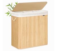 SONGMICS Laundry Basket with Lid, 150 L Bamboo, 3 Compartments