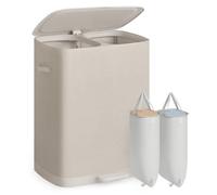 SONGMICS Laundry Basket with Lid, 160L Large Hamper, 2 Compartments, Removable Liner Bags, Foldable Washing Bin with Handles, 56 x 40.5 x 75 cm, Beige, Brosi Collection LCB832L101