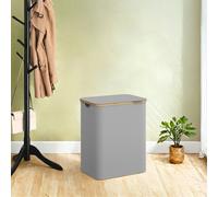 Songmics Laundry Basket With Lid, 2-Section Large Laundry Hamper, 130 L, Removable Mesh Liner, Collapsible, Gray