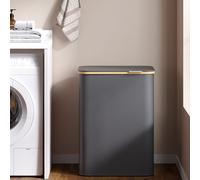 Songmics Laundry Basket With Lid, 2-Section Large Laundry Hamper, 130 L, Removable Mesh Liner, Collapsible