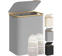 SONGMICS Laundry Basket with Lid, 2-Section Large Laundry Hamper, 130L, Removable Mesh Liner, Oxford Fabric, Bamboo Handles, Collapsible, 52 x 38.5 x 70.5 cm, Dove Grey LCB513G01