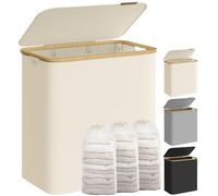 SONGMICS Laundry Basket with Lid, 3-Section Large Laundry Hamper, 150L, Removable Mesh Liner, Oxford Fabric, Bamboo Handles, Collapsible, 60 x 38.5 x 70.5 cm, Cream White LCB515W01