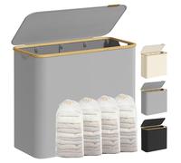 SONGMICS Laundry Basket with Lid, 4-Section Large Laundry Hamper, 200 L, Removable Mesh Liner, Oxford Fabric, Bamboo Handles, Collapsible, 78 x 38.5 x 70.5 cm, Dove Grey LCB514GD01
