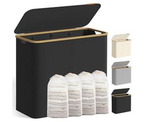 SONGMICS Laundry Basket with Lid, 4-Section Large Laundry Hamper, 200 L, Removable Mesh Liner, Oxford Fabric, Bamboo Handles, Collapsible, 78 x 38.5 x 70.5 cm, Ink Black LCB514BH01